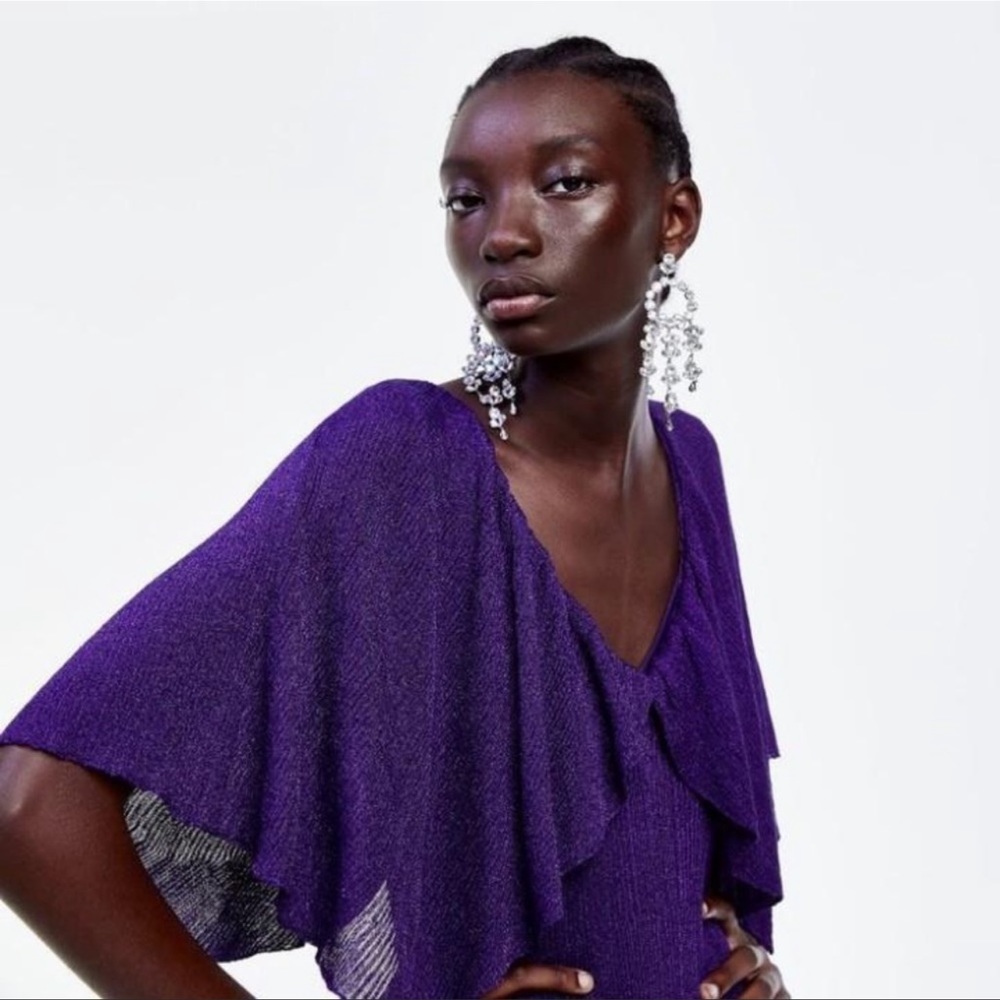 24.-π₯°π₯°ZARA Metallic Purple Cape Maxi Dressπ₯°π₯° - Picture 4 of 15